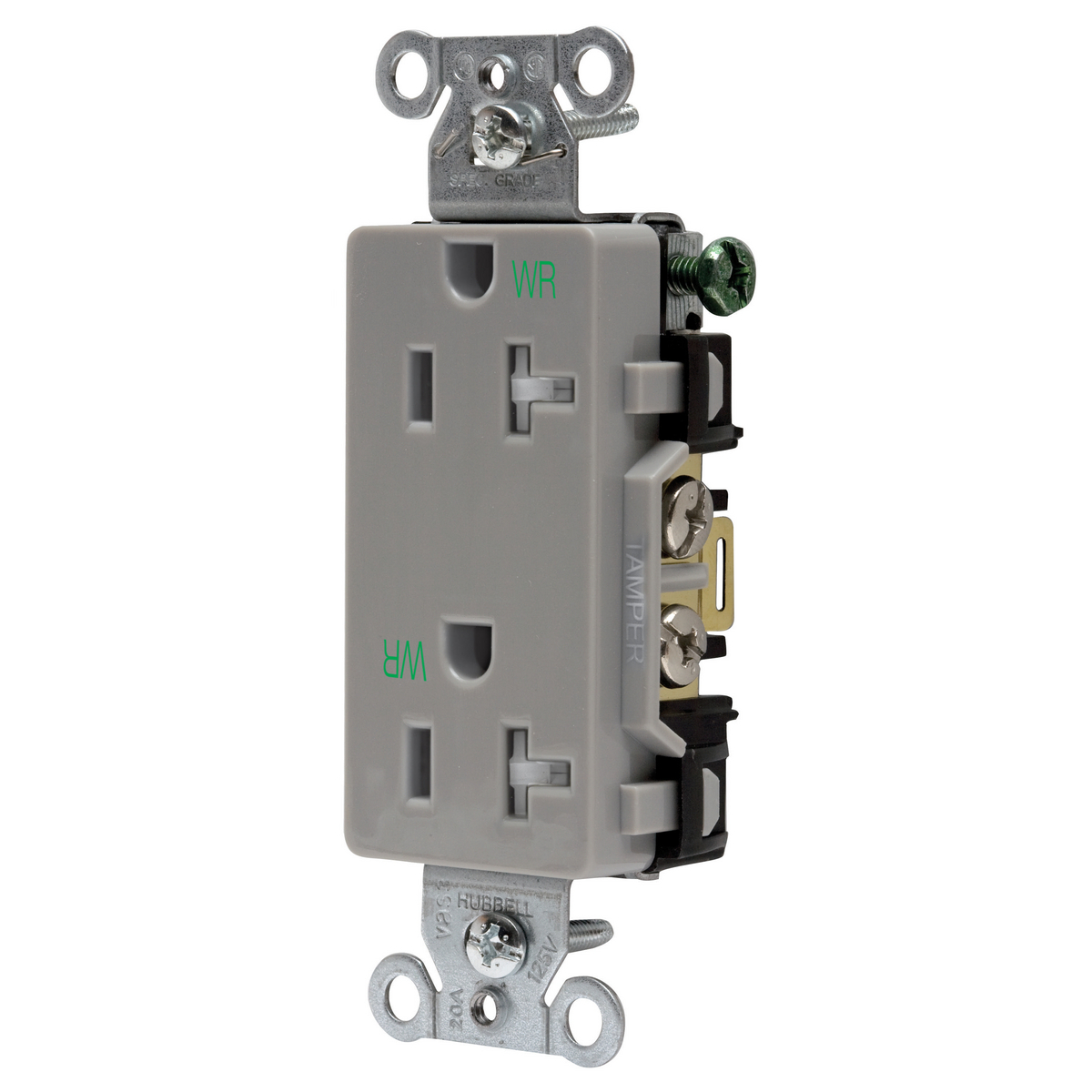 Straight Blade Tamper and Weather Resistant Duplex Receptacle, Decorator/Commercial/Industrial Grade, 2-Pole 3-Wire Grounding, 20A 125V, 5-20R