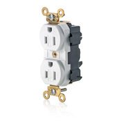 15 Amp, 125 Volt, Wide Body Duplex Receptacle, Industrial Grade, Straight Blade, Self Grounding, Tamper-Resistant, White
