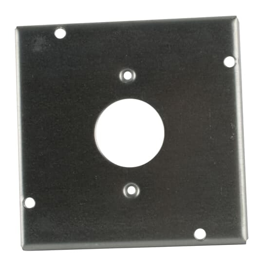 Square Box Surface Cover, 7.5 Cubic Inches, 4-11/16 Inch Square x 1/2 Inch Deep, 1-55/64 Inch Diameter Hole, Galvanized Steel, For use with One Single Flush Receptacle