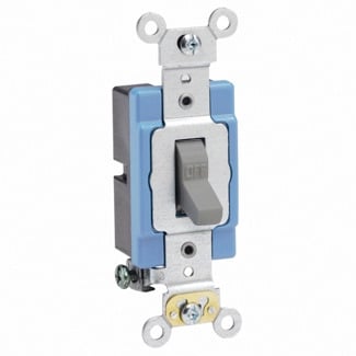 15 Amp, 120/277 Volt, Toggle Single-Pole AC Quiet Switch, Extra Heavy Duty Grade, Self Grounding, Gray