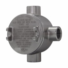 Eaton Crouse-Hinds series Condulet GUA conduit outlet box with cover, 3" cover opening diameter, Stainless steel, X shape, 3/4"