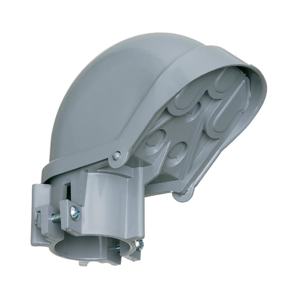 PVC Entrance cap for rigid, IMC, EMT, Rigid PVC. Trade Size 2-1/2". Mast Size 2-1/2". Wire Holes four at .875.