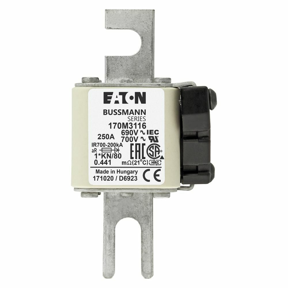 Fuse-link, high speed, 250 A, AC 690 V, compact DIN 1, 45 x 59 x 104 mm, aR, DIN, IEC, single indicator