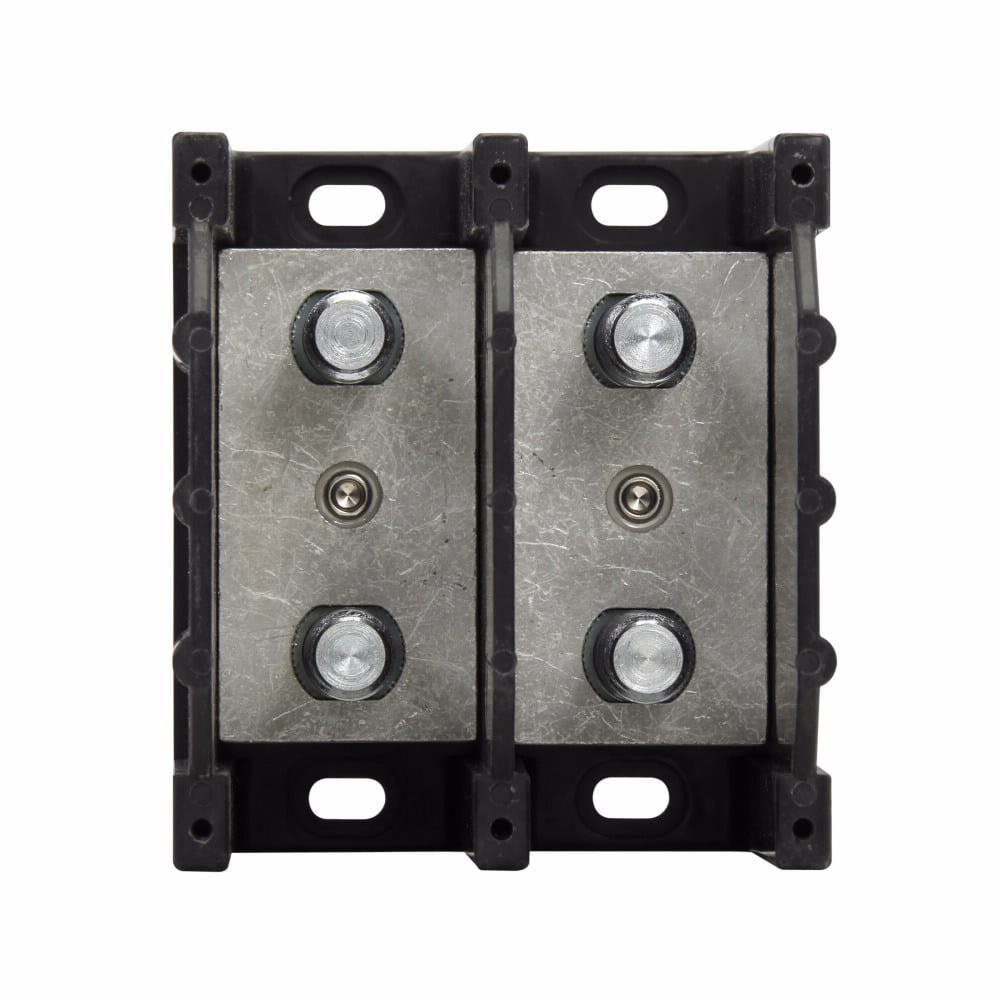 Eaton Bussmann series power terminal block, 600 Vac, 600 Vdc, 400A, Power terminal block, Two-pole, 1/2 In-13 TPI X 1-1/16 In Stud (Line/Load), SCCR: 10 kA, Black, Molded Thermoplastic Base, Tin-plated aluminum connector
