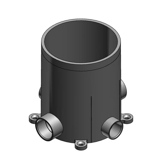 Round Floor Box, 90 Cubic Inches, 5.03 Inch Diameter, 5.40 Inch Depth, Hub Size 3/4 Inch and 1 Inch, Reducer Plugs 1/2 Inch and 3/4 Inch, Non-Metallic
