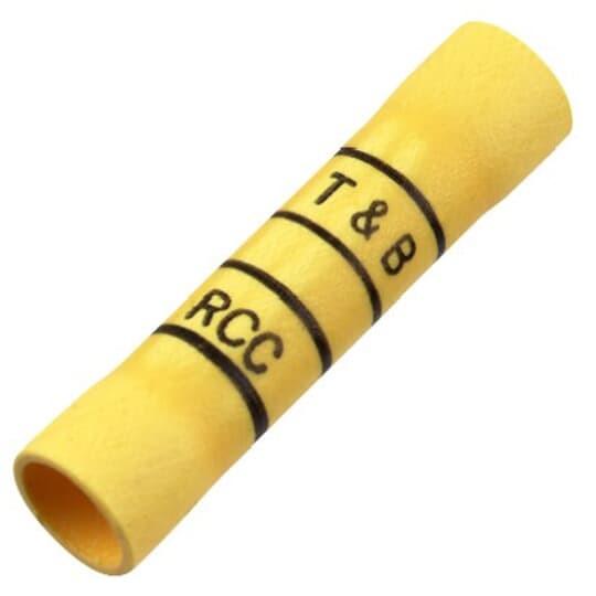 Expanded Vinyl-Insulated Butt Splice, Length 1.31 Inches, Width .31 Inches, Maximum Insulation Diameter .250, Wire Range #12-#10 AWG, Color Yellow, Copper, Tin Plated, Mini-Pack