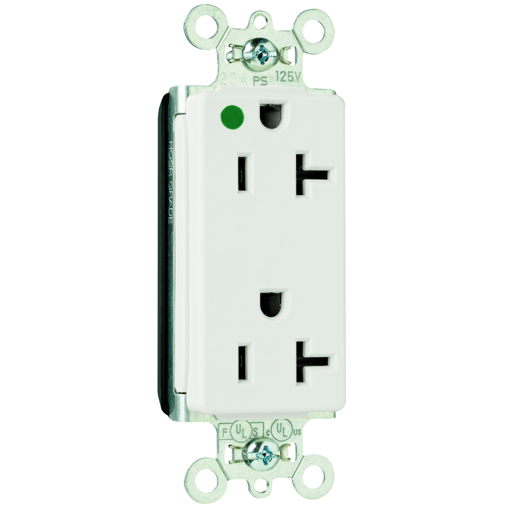 PlugTail Decorator Hospital Grade Duplex Receptacle 20amp 125volt White