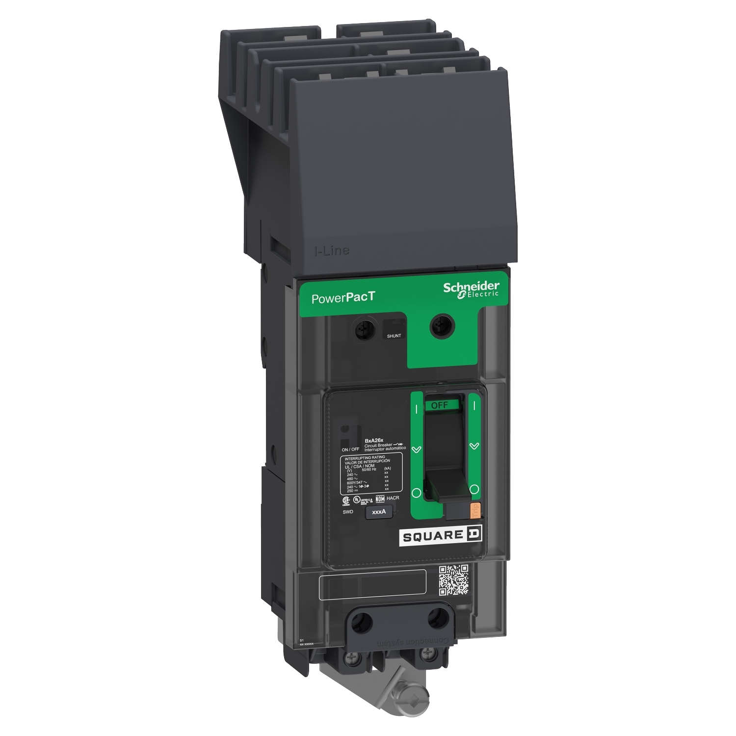 Circuit breaker, PowerPacT B, 125A, 2 pole, 600Y/347VAC, 14kA, I-Line, thermal magnetic, 80%, AB