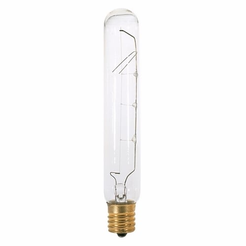 Incandescent Tubular Lamp, Designation: 25T6 1/2N, 130 V, 25 WTT, T6 1/2 Shape, E17 Intermediate Base, Clear, C-8 Filament, 1500 HR, Lumens: 180 LM Initial, 5-3/8 IN Length, 13/16 IN Diameter