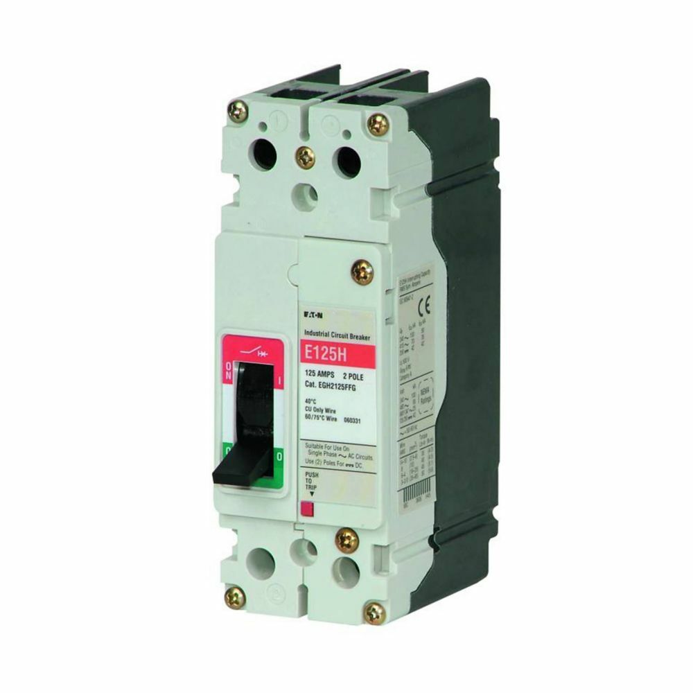 Eaton Series G molded case circuit breaker, EG-frame, EG, Complete breaker, Fixed thermal, fixed magnetic trip type, Two-pole, 40A, 600Y/347 Vac, 25 kAIC at 240 Vac, 18 kAIC at 480 Vac, Line and load, 50/60 Hz