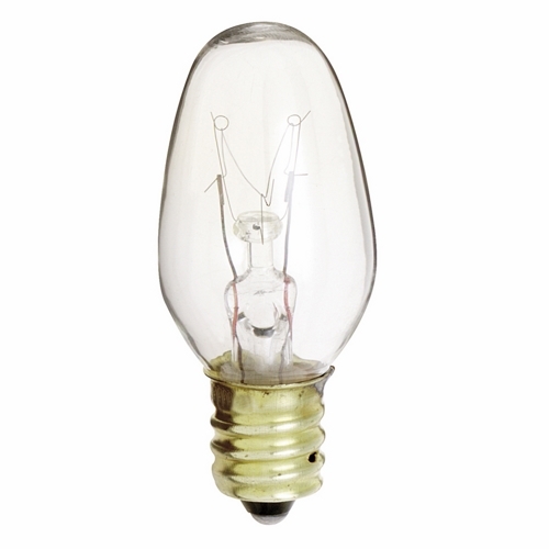 Incandescent Night Light & Holiday Lamp, Designation: 10C7, 130 V, 10 WTT, C7 Shape, E12 Candelabra Base, Clear, C-7A Filament, 2500 HR, Lumens: 60 LM Initial, 2-1/8 IN Length, 7/8 IN Diameter