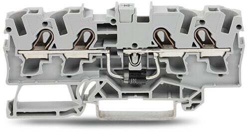 Component terminal block; 4-conductor; with diode 1N5408; anode, right side; for DIN-rail 35 x 15 and 35 x 7.5; 4 mm; Push-in CAGE CLAMP; 4,00 mm; gray