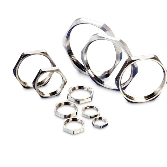 GMM-M25 PMA Hexagonal Conduit Locknut, M25x1.5, For Use With Flexible Conduit, Brass, Nickel Plated