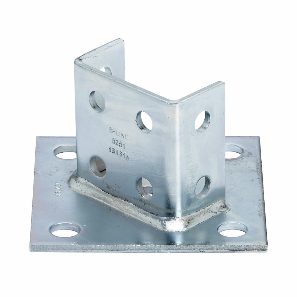 Eaton B-Line series post base, 3.5" H x 6" L x 6" W, Steel, Electro-plated, Post base for B22A, B, C, Square post base, centered offset