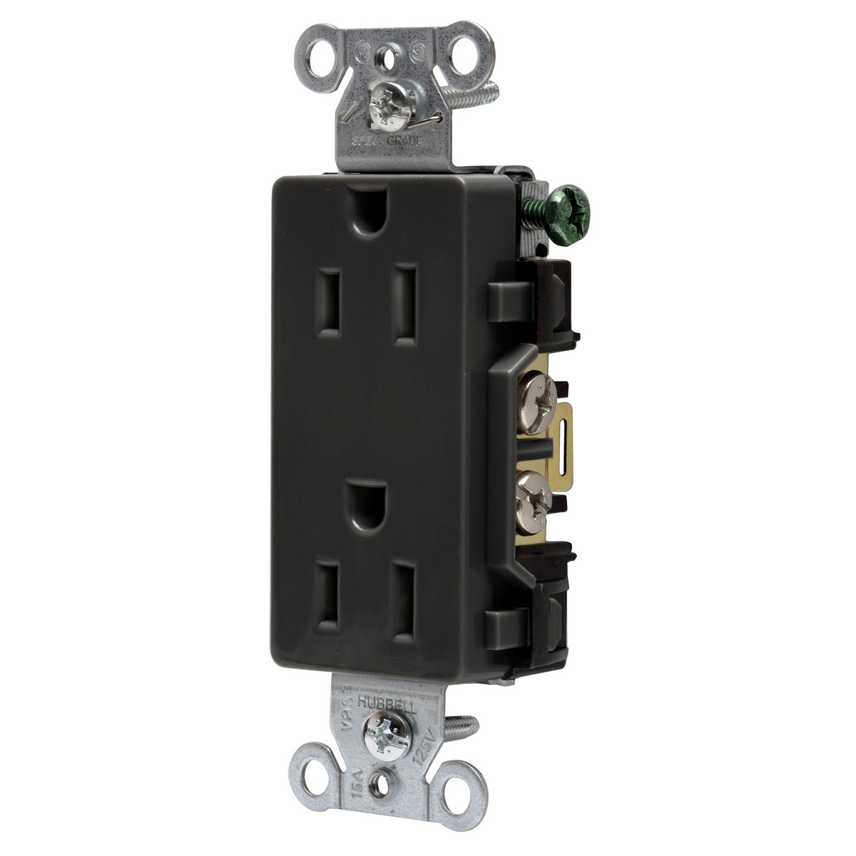 Straight Blade Devices, Receptacles, Duplex, Decorator/Commercial/Industrial Grade, 2-Pole 3-Wire Grounding, 15A 125V, 5-15R, Black, Single Pack.