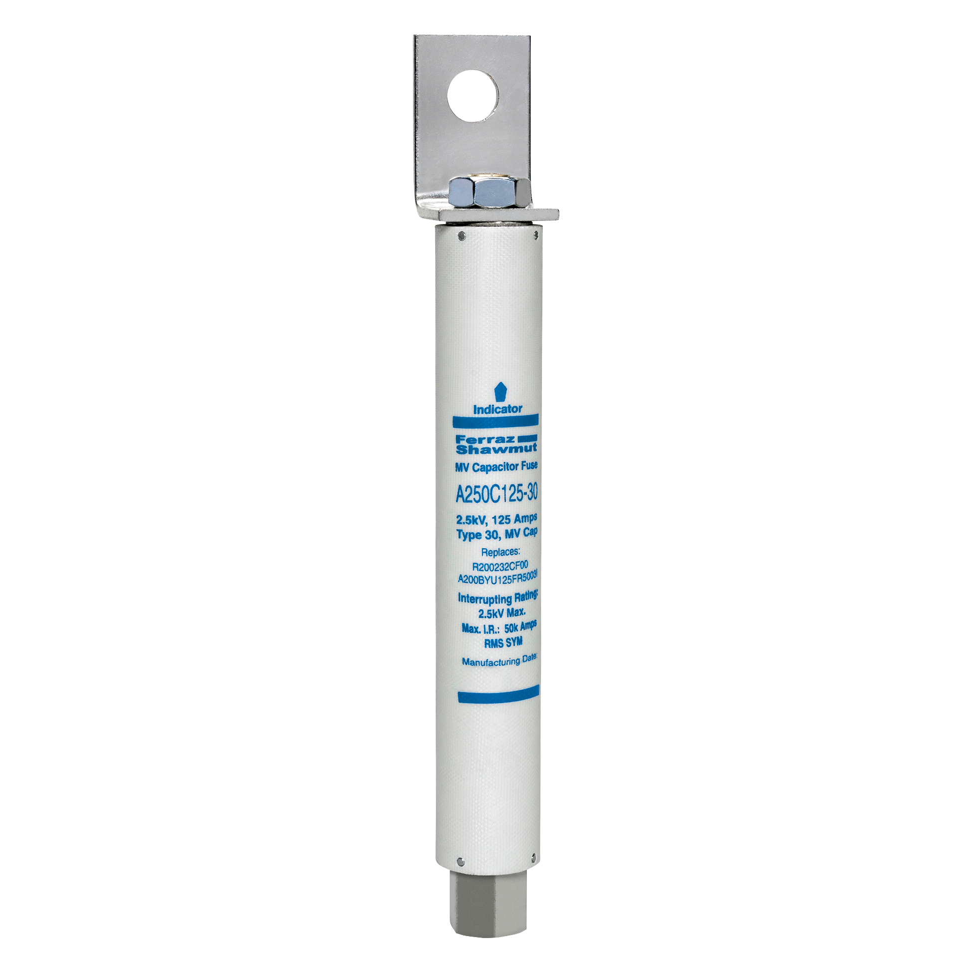 MV Capacitor Fuse 2500VAC 125A Female Stud To L Bracket Visual Indicator