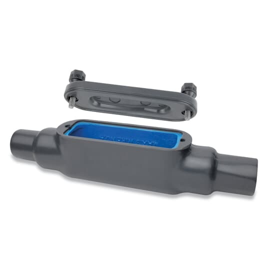 PVC Coated Conduit Body, C Shape, Form 8 UL-4X, Size 2 Inch/53 Metric, Iron, Dark Gray