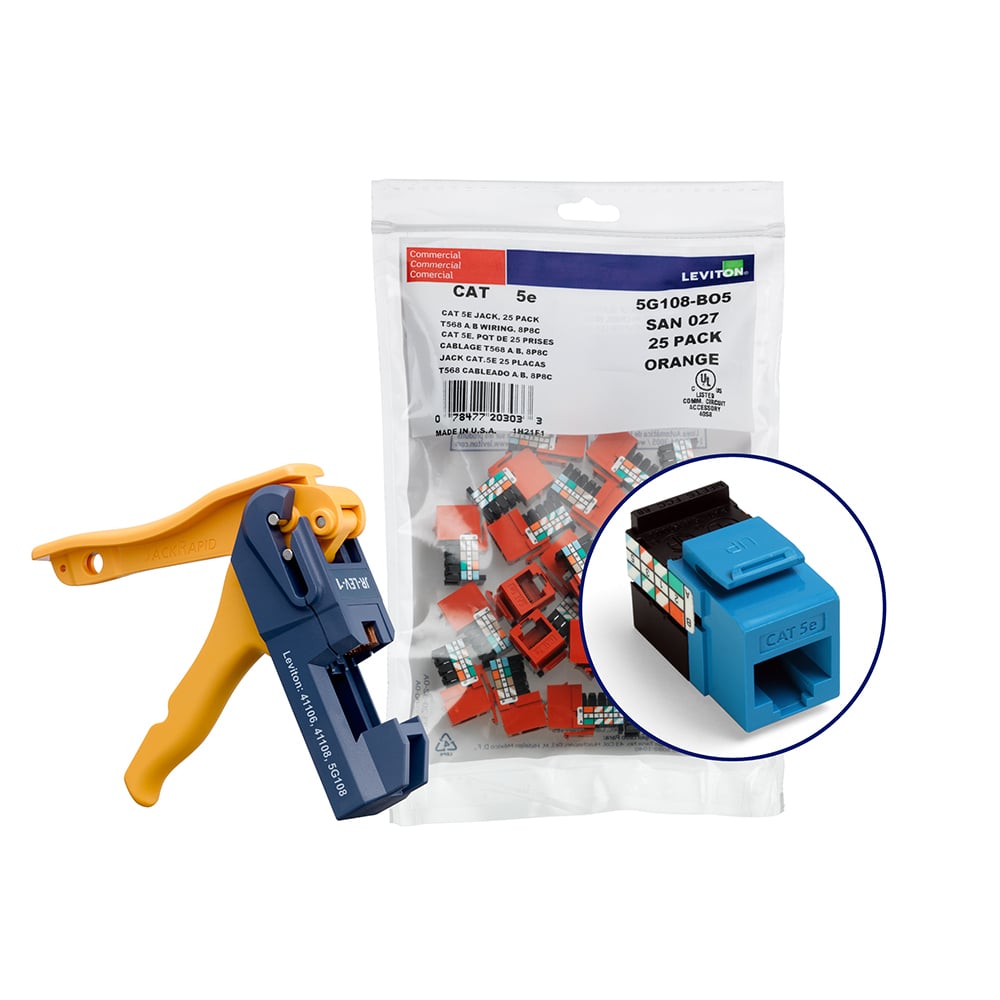 150 GigaMax Cat 5e QuickPort Connectors, Blue, Kitted with Jack Rapid Tool
