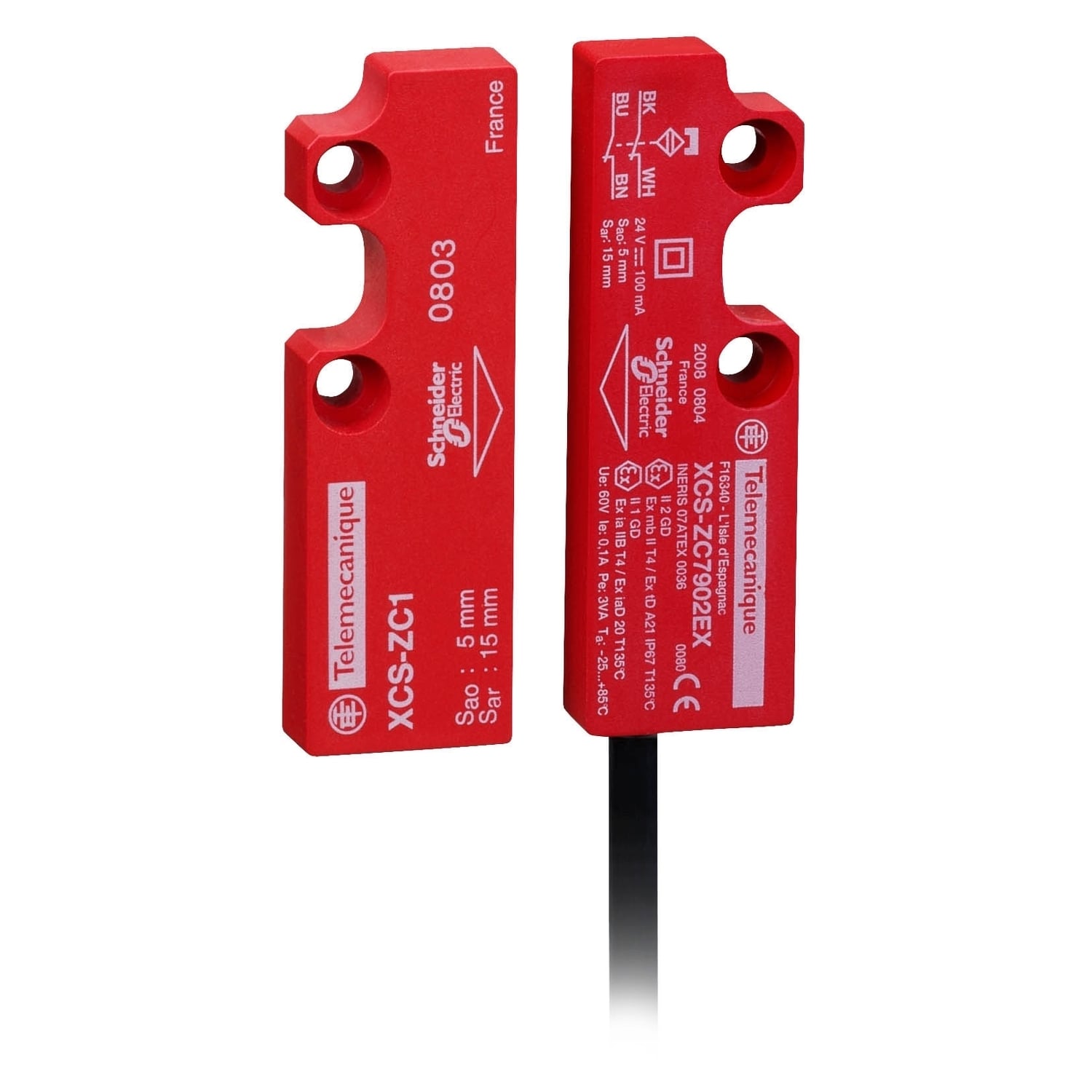 Coded magnetic switch, Telemecanique Safety switches XCS, XCSDMC, 1 NC+1 NO, staggered, cable 30 m