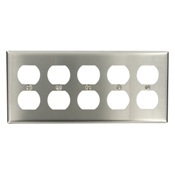 5-Gang Duplex Device Receptacle Wallplate, Device Mount, Stainless Steel