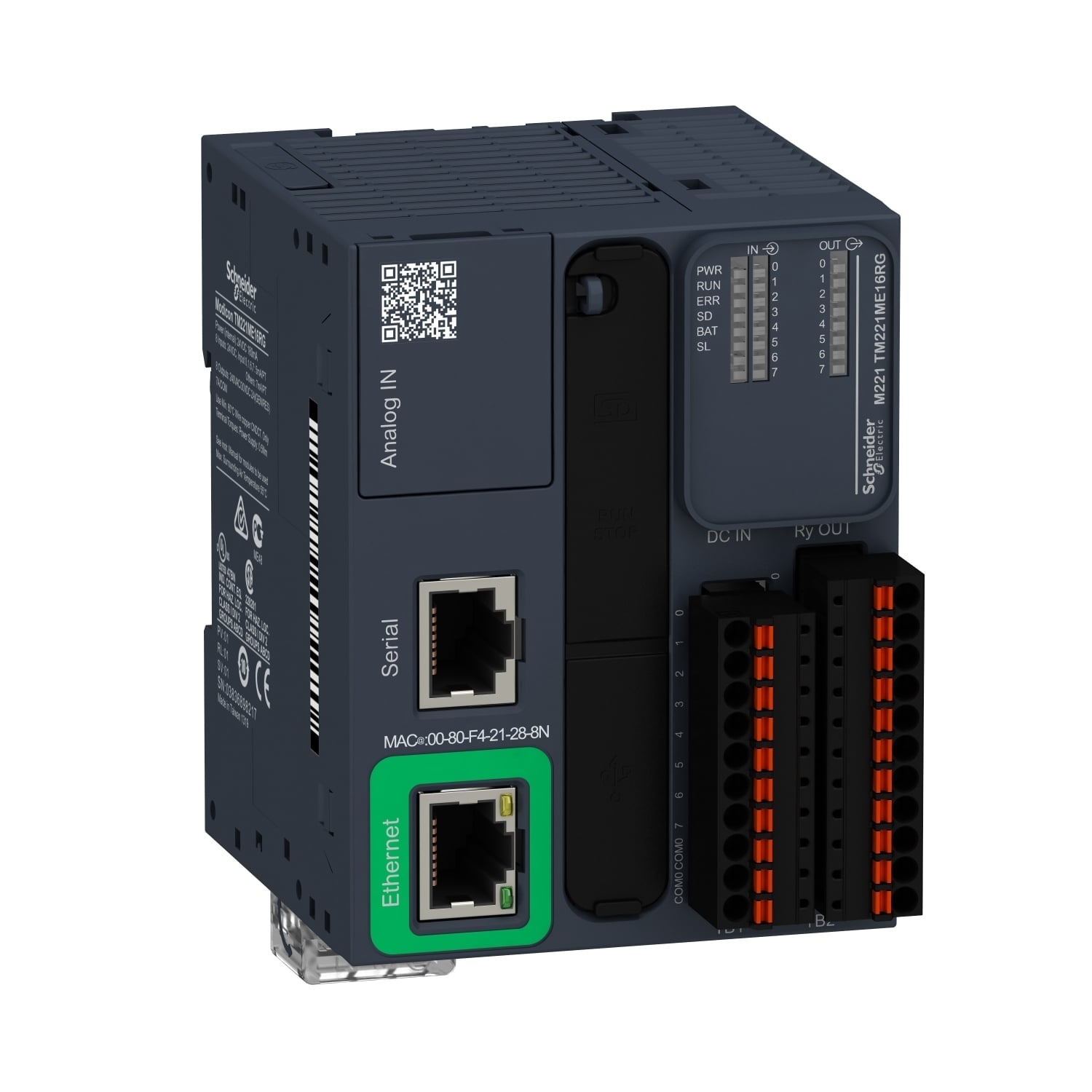 logic controller, Modicon M221, 16 IO, relay, Ethernet, spring
