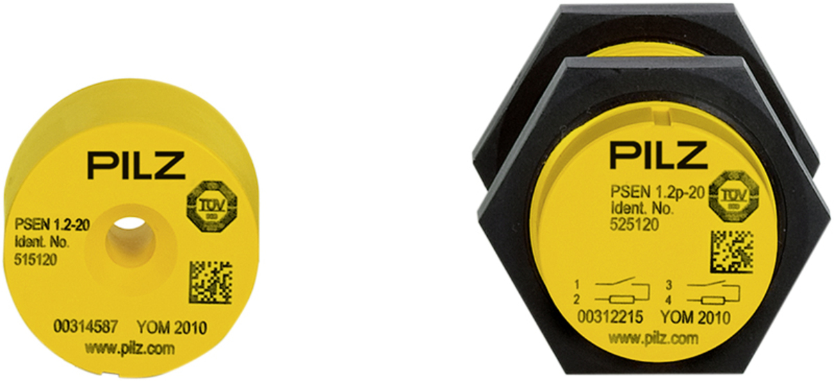 Magnetic Safety Switch, 2 n/o, 4-pin M8 Male Connector, Round M30 Design, IP67, Switching Distance 8mm, PU = 1 Piece with Actuator