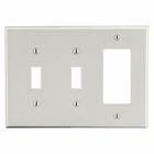 Hubbell Wiring Device Kellems, Wallplates and Box Covers, Wallplate,Non-Metallic, 3-Gang, 2) Toggle 1) Decorator, Light Almond
