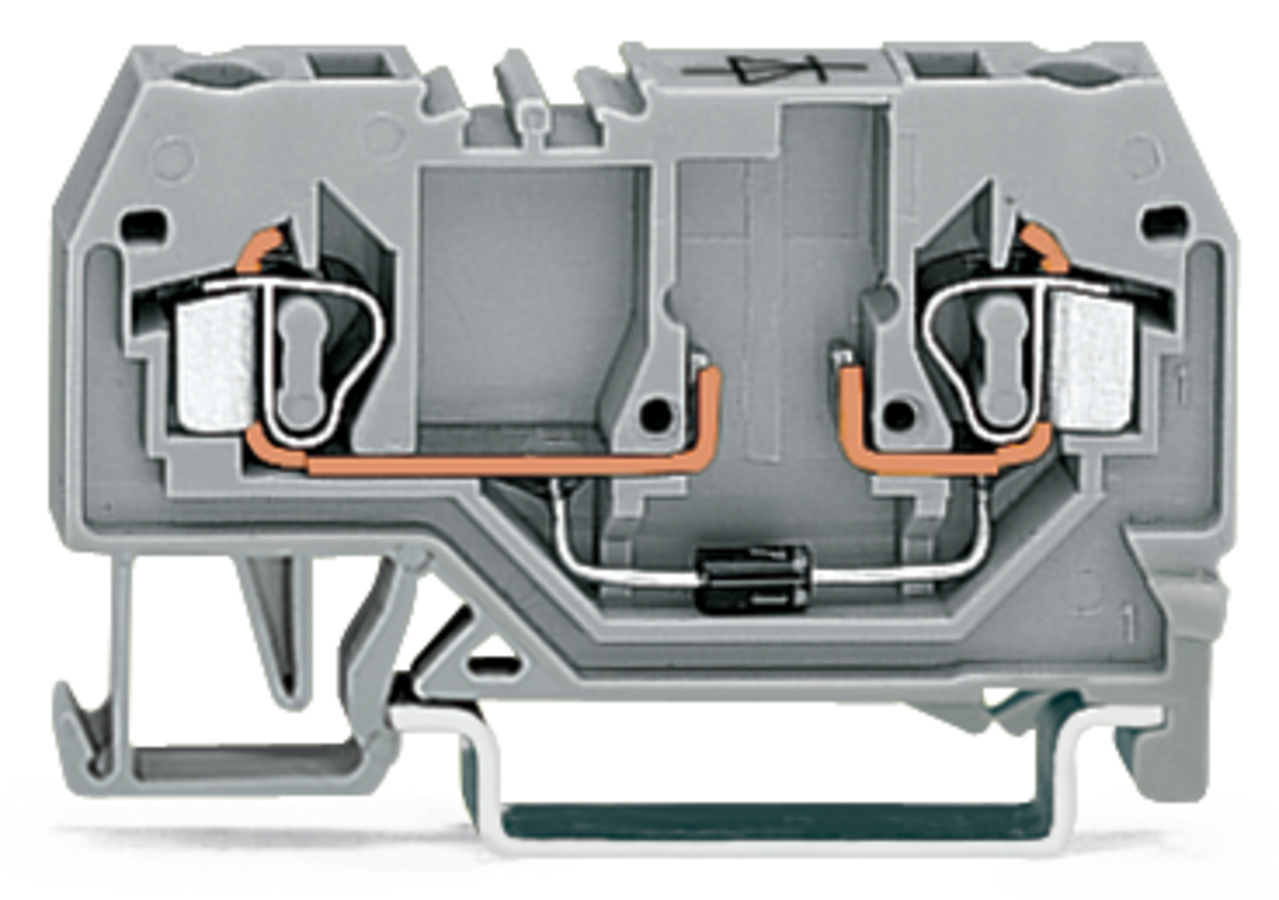 Component terminal block; 2-conductor; with diode 1N4007; anode, left side; for DIN-rail 35 x 15 and 35 x 7.5; 2.5 mm; CAGE CLAMP; 2,50 mm; gray