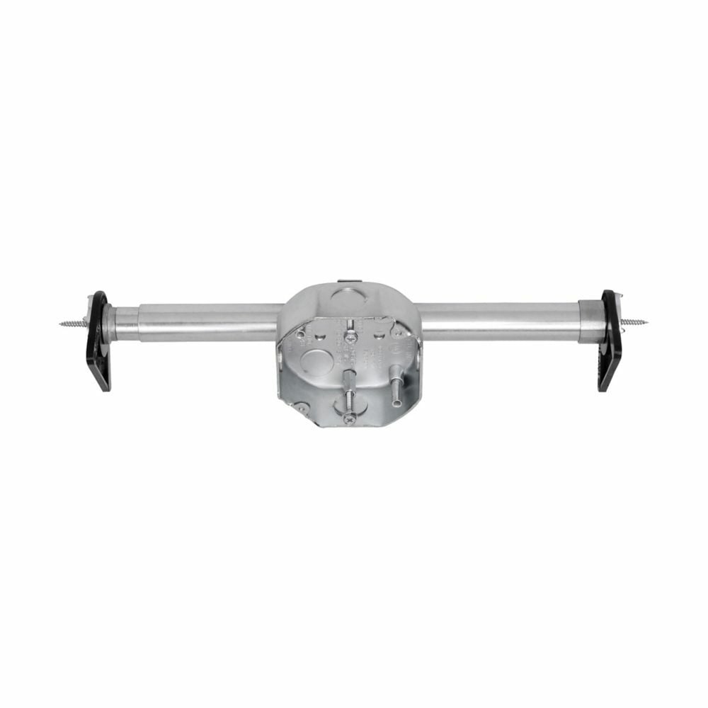 Eaton Crouse-Hinds series Ceiling Fan Box, (2) 1/2", 4", 1-1/2", Steel, (4) 1/2", Fan rated, fixture rated, 16"-24", 15.5 cubic inch capacity