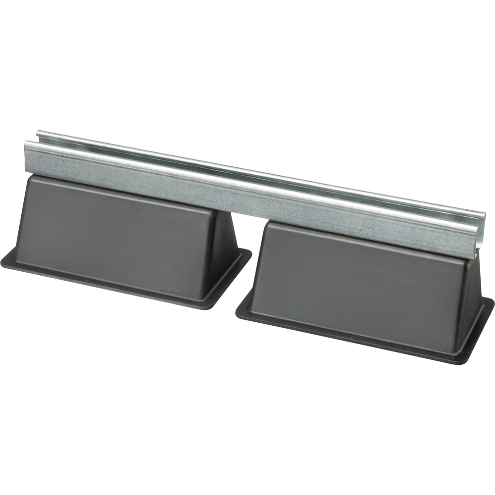 Roof Topper supports and raises conduit or raceway 4" off the roof surface. Made of 100% UV resistant recycled material. Supports up to 2000lbs. 21" strut. Split Base.