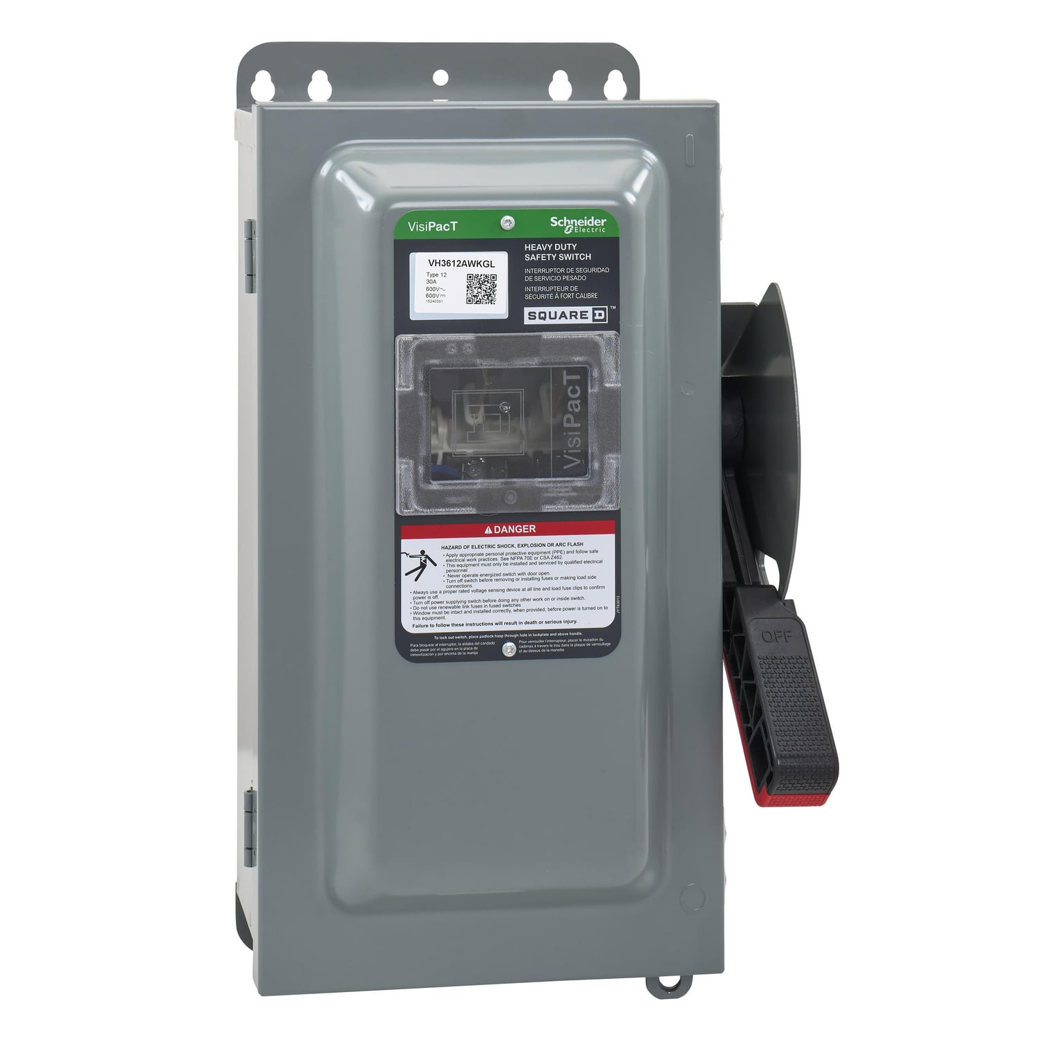 Safety switch, VisiPacT, heavy duty, fused, viewing window, NEMA 12, 600V, 30A, 3 pole, ground