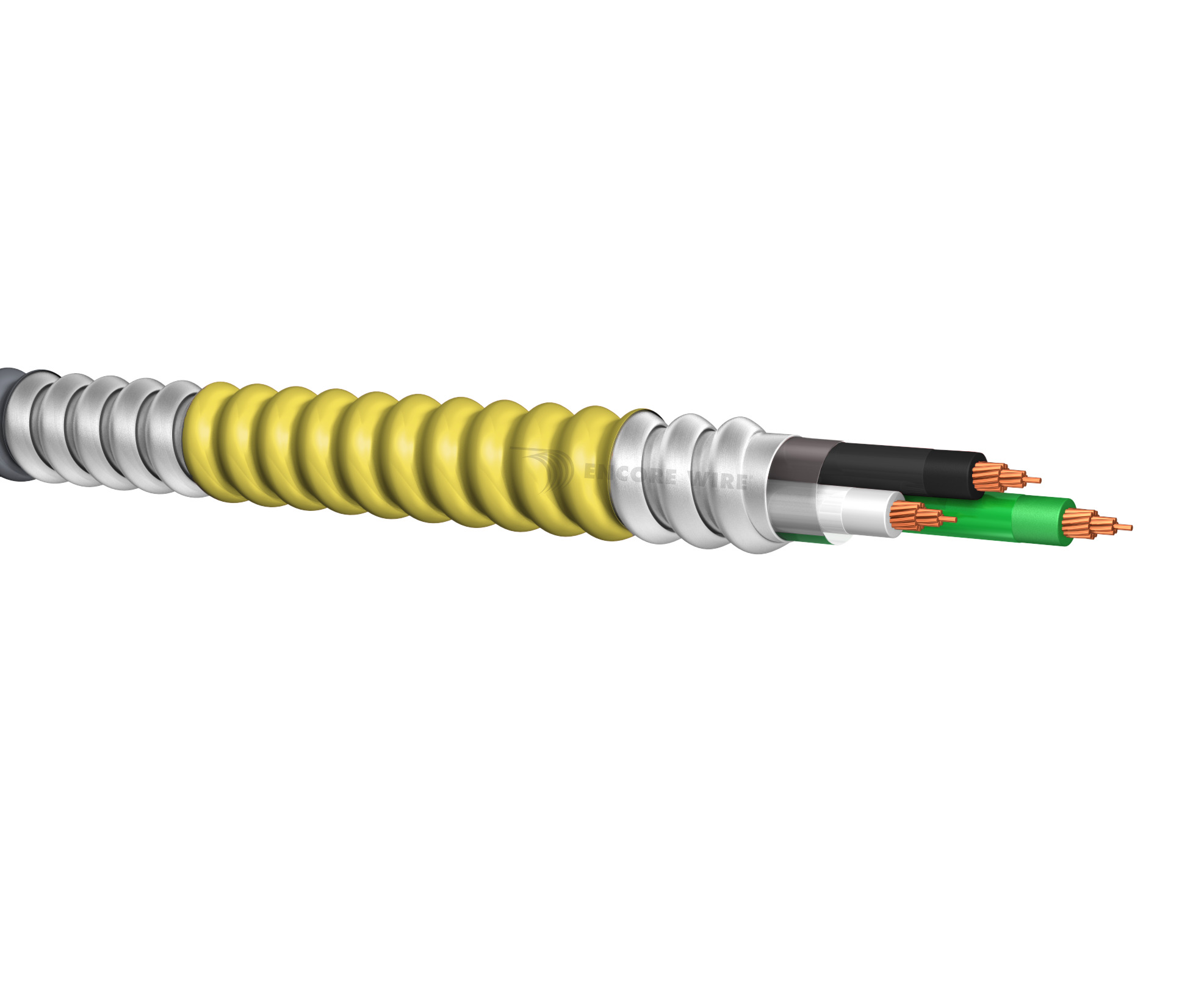 MC Aluminum Cable, 14/2 Ground, Stranded, Black/White, 250 Foot