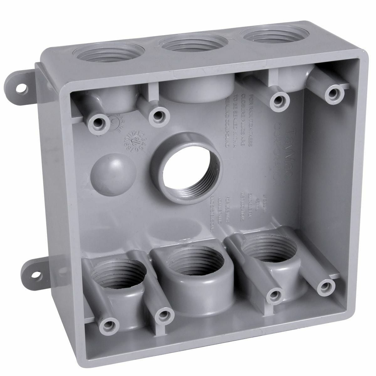 2 In. Deep with Lugs - Seven Threaded Outlets - 4-1/2 In. x 4-1/2 In. Gray