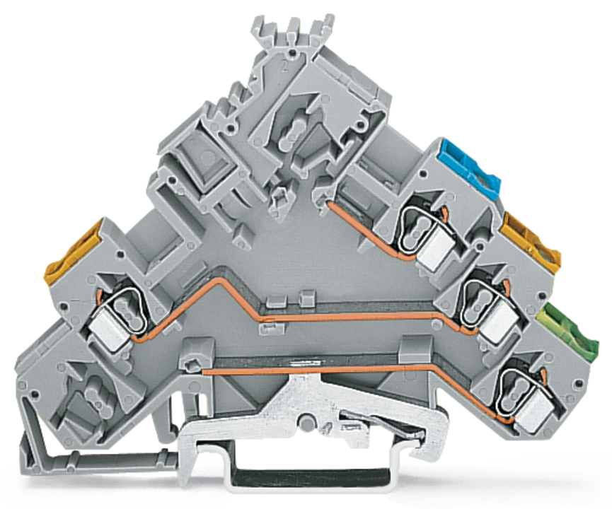 3-conductor actuator supply terminal block; with ground contact; with colored conductor entries; 2.5 mm; CAGE CLAMP; 2,50 mm; gray