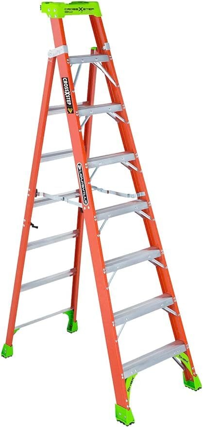 8-Foot Fiberglass Cross Step Convertible Ladder, Type IA, 300lb Capacity