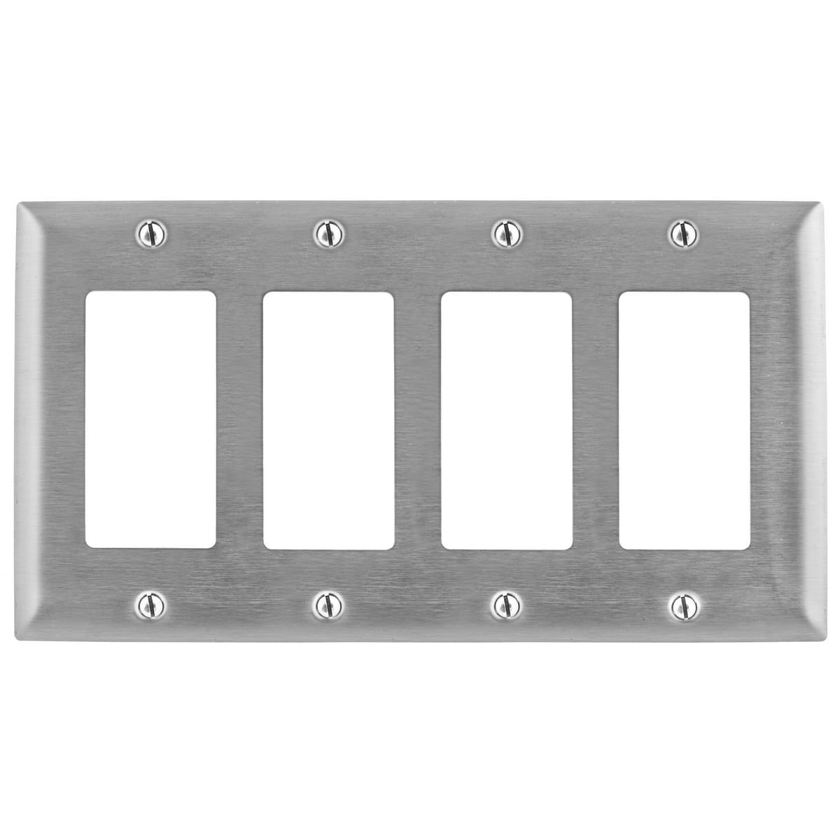Wallplates and Boxes, Metallic Plates, 4- Gang, 4) GFCI Openings, Standard Size, Stainless Steel