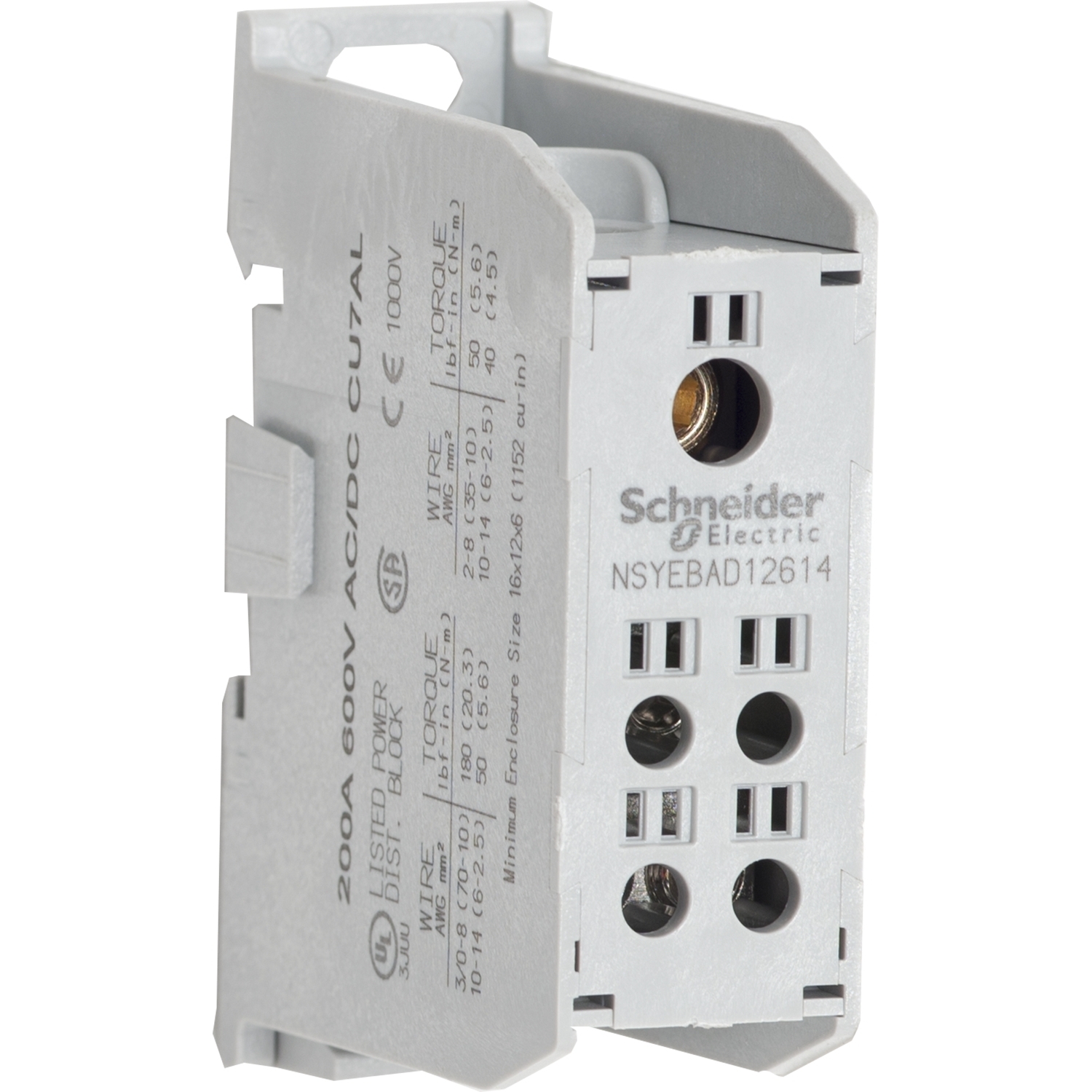 Power distribution block, Linergy, enclosed, 1 line, 4 load, 200A Cu, 155A Al, 600V, Al lug, rail