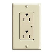 15-Amp, 125-Volt, Decora Plus Duplex Receptacle, Straight Blade, Industrial Grade, Self Grounding, Surge with Indicator Light, Ivory