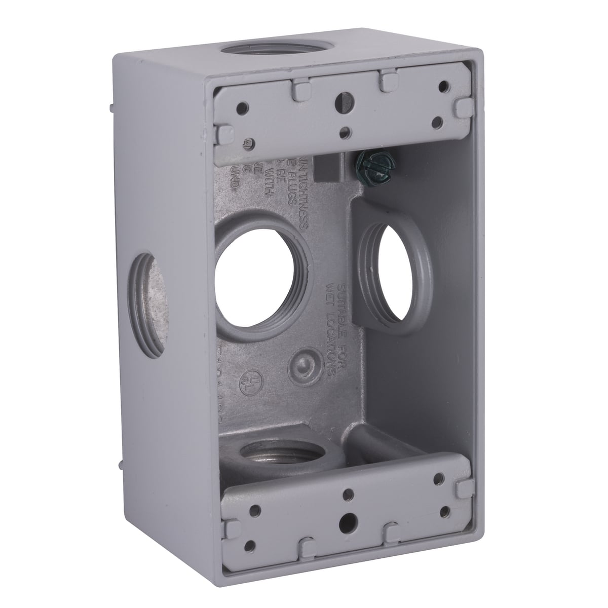 1G WP BOX (5)3/4 IN OUTLETS W/SIDE HOLES GRAY