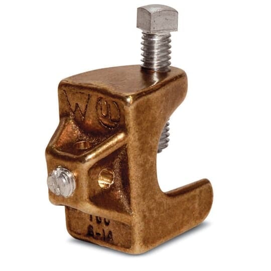 Copper Beam Grounding Clamp for Wire Range 14 - 6 Copper for grounding trailer frames, cable trays, CATV and telephone pedestals, Slotted Head Screw