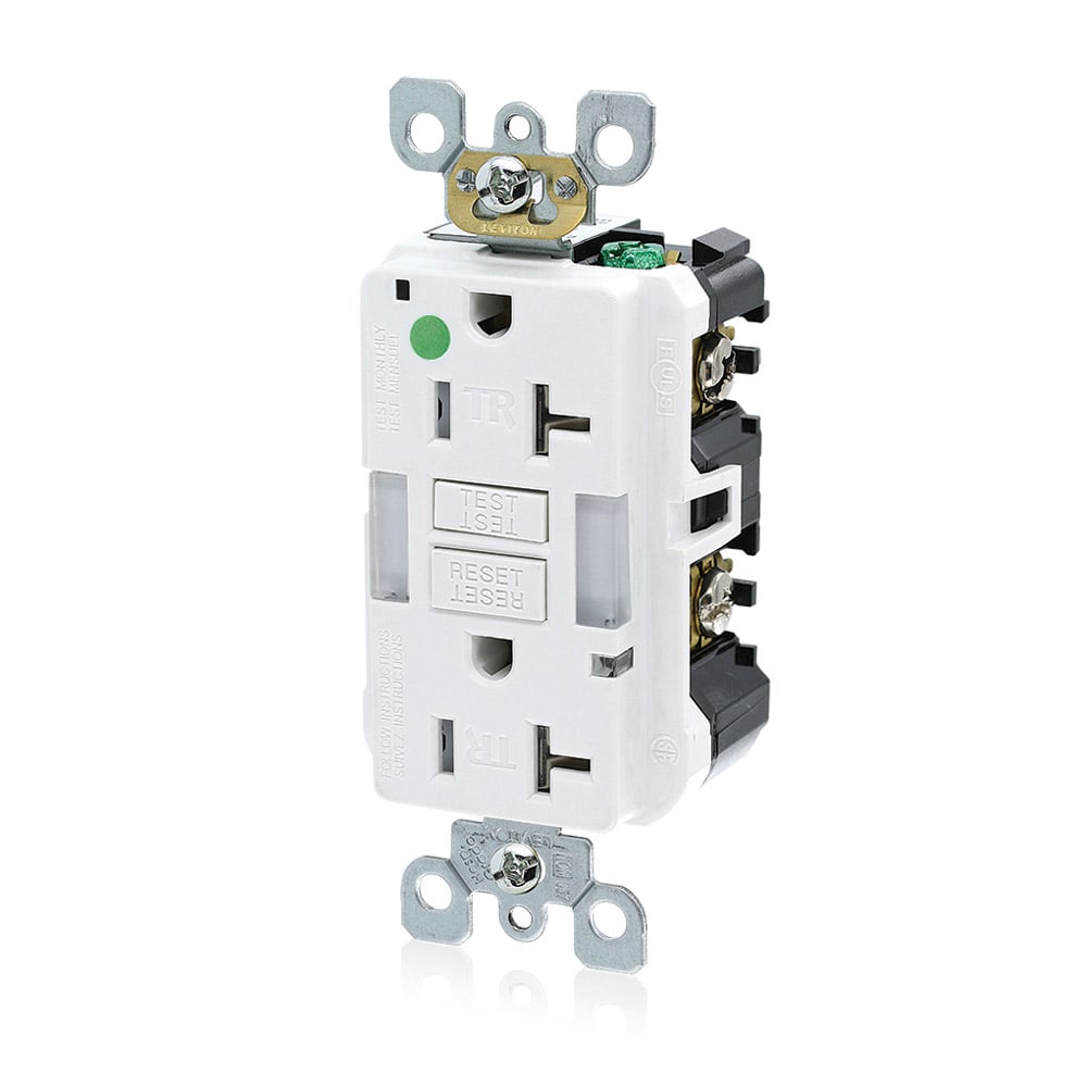 20 Amp, 125 Volt SmartlockPro Slim Guidelight Self-Test GFCI Receptacle, Hospital Grade, 20 Amp Feed-Through, Tamper-Resistant, Back & Side Wired, Wallplate Sold Separately - WHITE