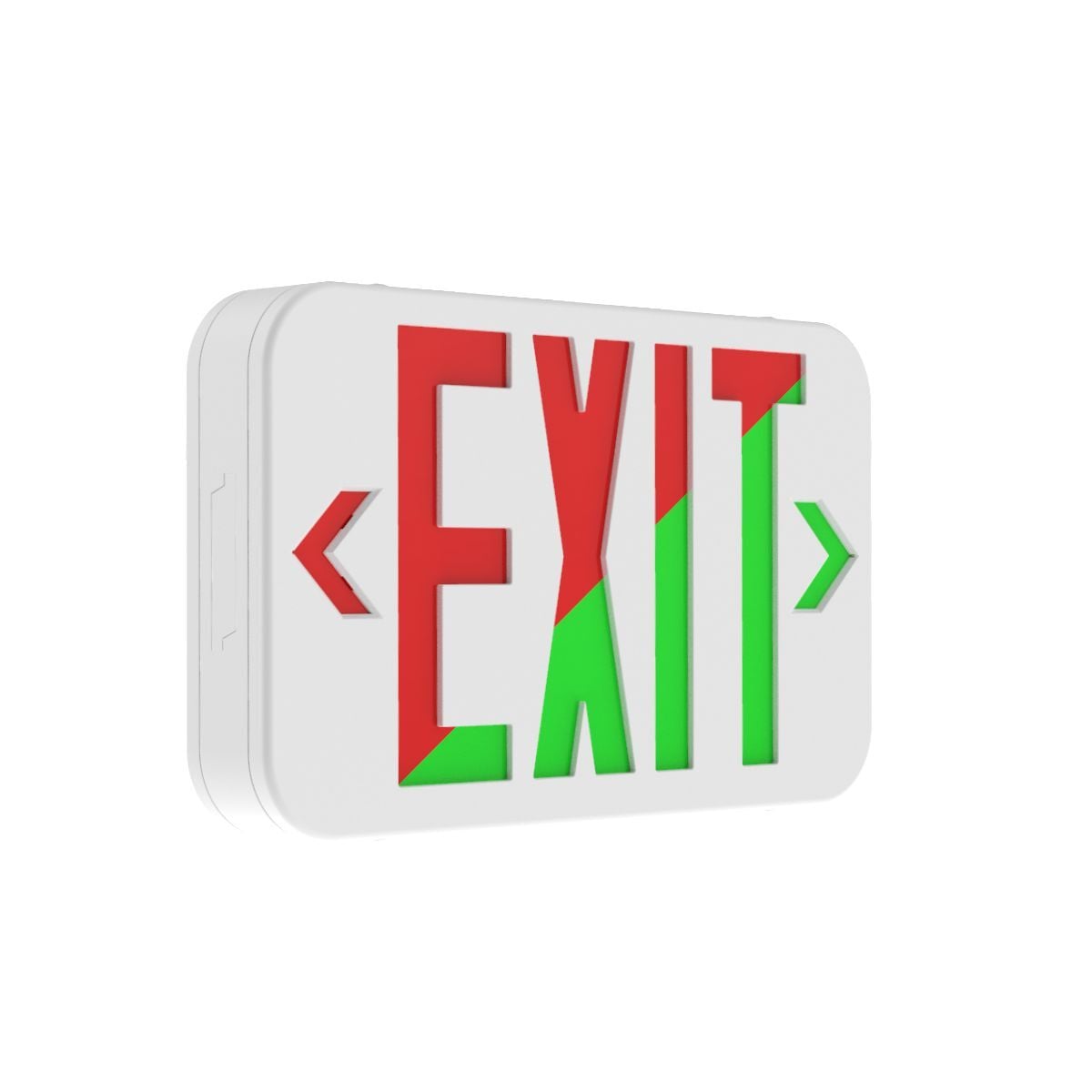 Thermoplastic LED Exit, Universal Face, Wording On Sign: EXIT, Letter Color: Green, Red, Finish Type: White, Material - Housing: plastic, LED, Operation: AC Only, 120/277 V, Wattage: 2.8 W, Damp Listed 10? to 40?C.
