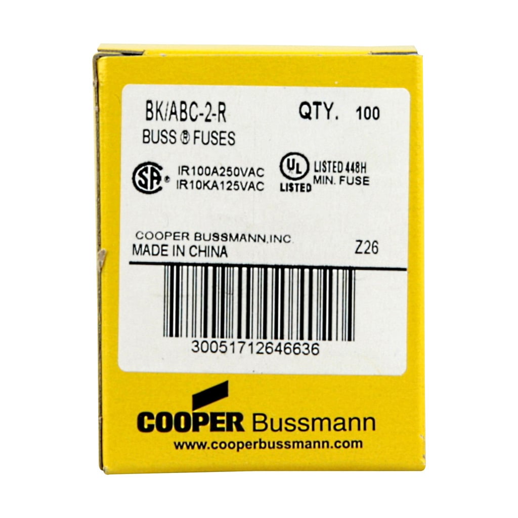 Eaton ABC series Fast-acting fuse 2A, 250 Vac, 125 Vdc, 32 Vac (self certified), BK-ABC-2-R