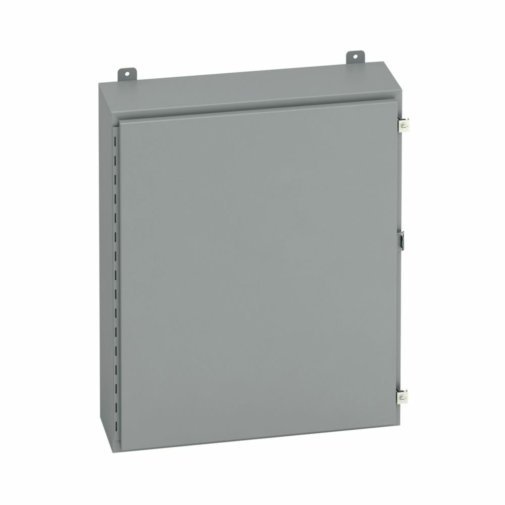 Eaton B-Line series wall mounted panel enclosure, 20" height, 6" length, 12" width, NEMA 12, Hinged cover, 12 enclosure, Wall mount, Medium single door, External mounting feet, Carbon steel, Seamless poured in-place gasket