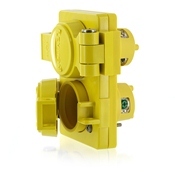 15 Amp, 125 Volt, NEMA 5-15, 2P, 3W, Industrial Grade, Grounding, Wetguard, Straight Blade Duplex Outlet, Yellow