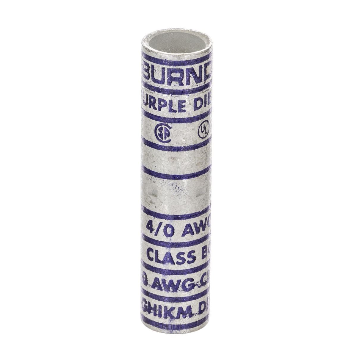 4/0 Flex G,H,I,K,M,DLO, 4/0 AWG AWG  CU, Long Barrel, Internal Chamfer, Tin Plated, UL/CSA, 90?C, Up to 35kV, Purple Color Code, 15 Die Index.
