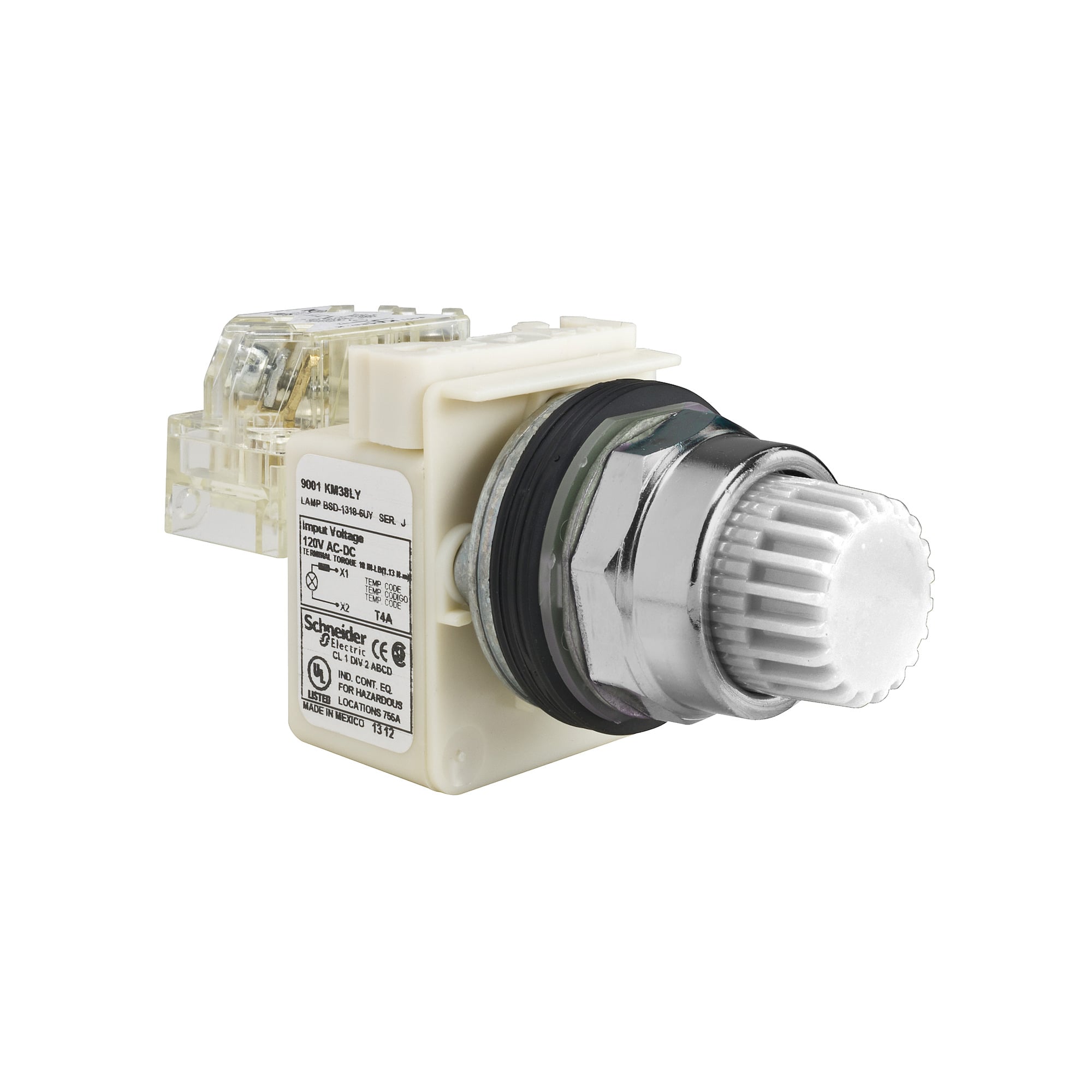 Illuminated push-button, Harmony 9001K, metal, projecting, white, 30mm, spring return, LED white, 24-28V, 1 C/O