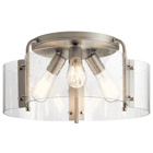 The 3-light semi-flush mount fixture from the Thoreau collection unites Brushed Nickel and seeded glass together with exposed bolts for a minimalistic design that easily coordinates with many homedacor styles.