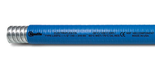 LSSFG 12, Blue, 3/4 Inch Stainless Steel Food Grade Liquidtight Antimicrobial Conduit