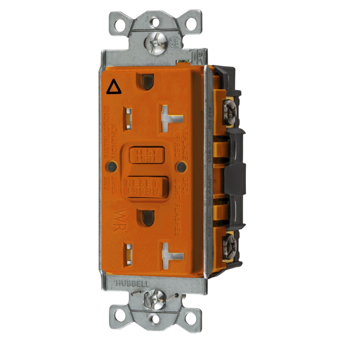 Hubbell Wiring Device Kellems, Power Protection Products, GFCIReceptacle, Self Test, Commercial Grade, Tamper Resistant and IsolatedGround, Weather Resistant, 20A 125V, 2-Pole 3-Wire Grounding, 5-20R,Orange, With Alarm